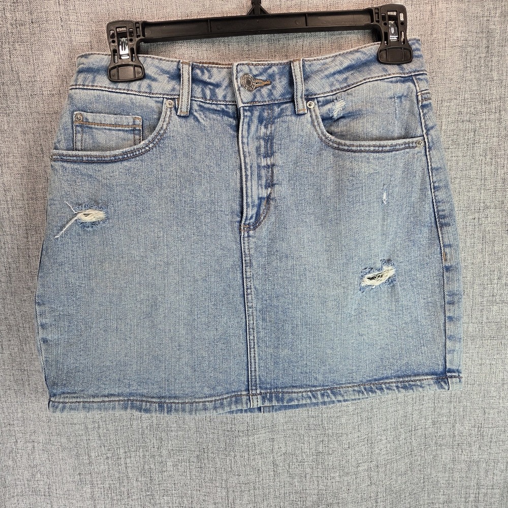 Garage Mini Skirt Grunge Womens Small Blue‎ Denim Distressed Light Wash Festival